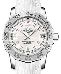 Aeromarine Colt 33mm in Steel on White Lizard Leather Strap with Silver Having Pink Hour Markers Dial