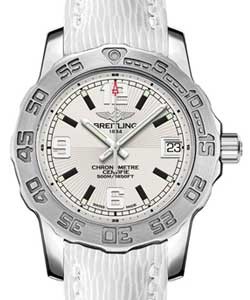 Aeromarine Colt 33mm in Steel on White Lizard Leather Strap with Silver Having Black Hour Markers Dial