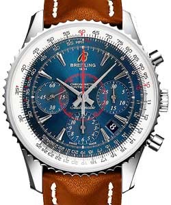 Montbrillant 01 Chronograph 40mm Automatic in Steel on Brown Calfskin Leather Strap with Blue Dial