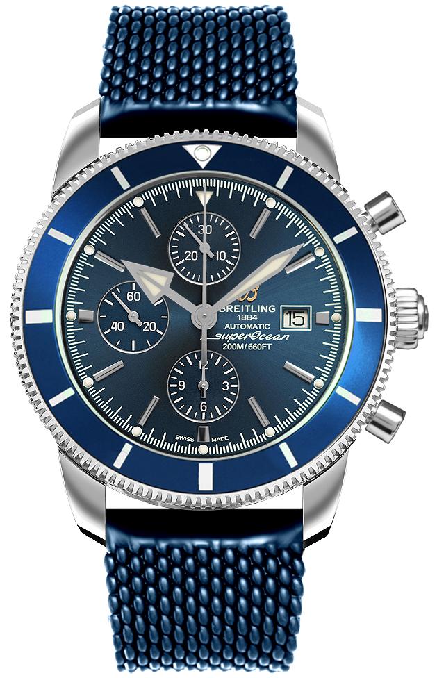 Superocean Heritage II Chronograph in Steel with Blue Bezel on Blue Aero Classic Rubber Strap with Gun Blue Dial