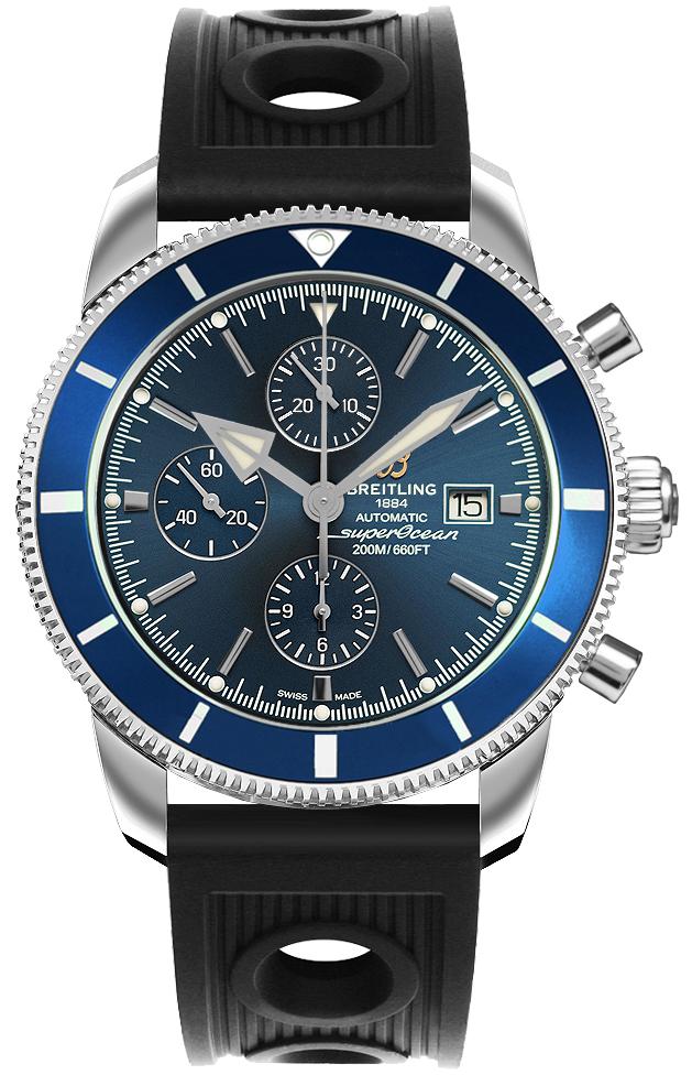 Superocean Heritage II Chronograph 46mm in Steel with Black Ceramic Bezel on Black Ocean Racer Rubber Strap with Volcano Black Dial