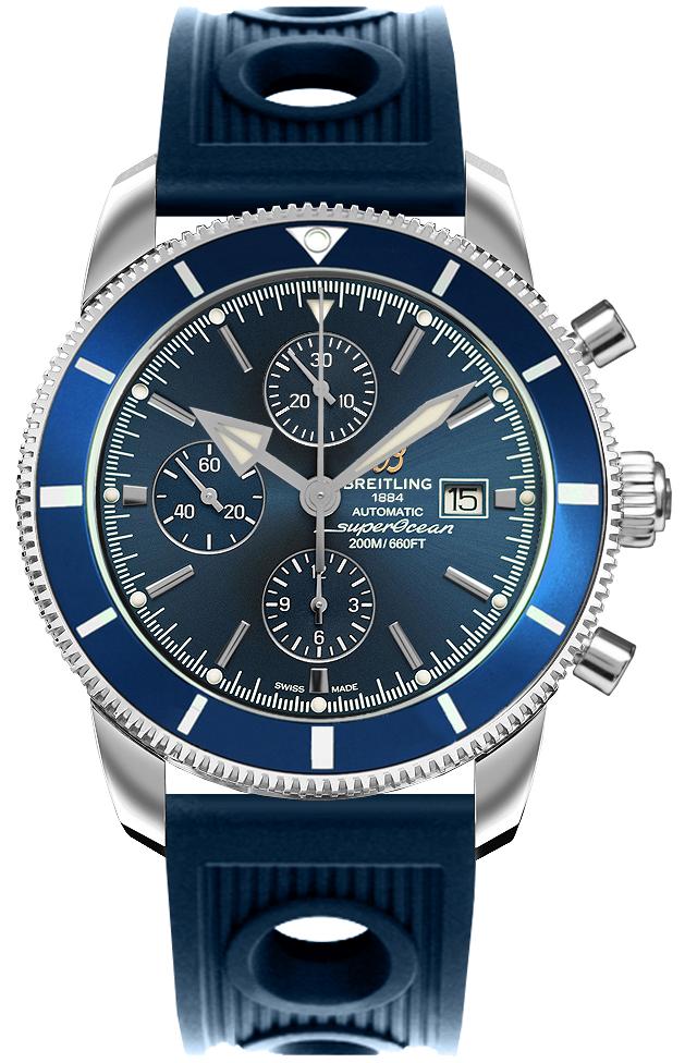 Superocean Heritage II Chronograph 46mm in Steel with Black Ceramic Bezel on Black Ocean Racer Rubber Strap with Volcano Black Dial
