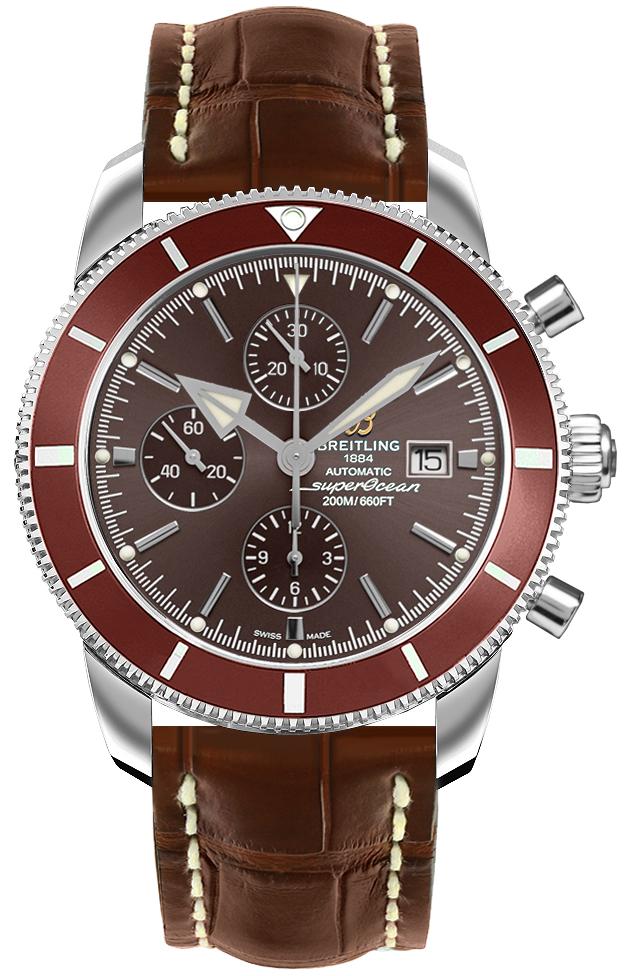 Superocean Heritage II Chronograph 46mm Automatic in Steel with Bronze Ceramic Bezel on Brown Crocodile Leather Strap with Bronze Dial