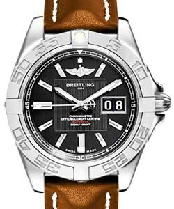 Galactic 41mm Automatic in Steel on Brown Calfskin Leather Strap with Black Dial