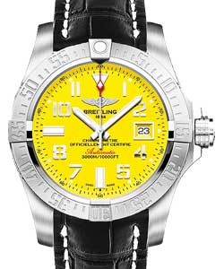 Avenger II Seawolf Chronograph 45mm Automatic in Steel  on Black Crocodile Leather Strap with Yellow Dial