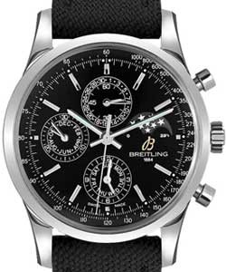 Transocean Chronogprah 1461 43mm Automatic in Steel on Black Canvas Strap with Black Dial