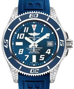 Superocean 42mm Automatic in Steel with Diamonds Lugs on Blue Diver Pro III Rubber Strap with Blue Dial