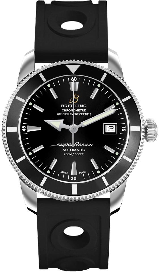 Superocean Heritage 42mm Automatic in Steel with Black Bezel on Black Ocean Racer Rubber Strap with  Volcano Black Dial