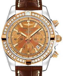 Chronomat 44 in Polished Steel with Rose Gold Diamond Bezel on Brown Crocodile Rubber Strap with Brown Dial-Gold Subdials