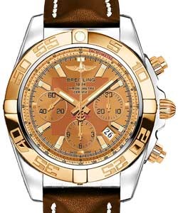 Chronomat 44mm in Polished Steel with Rose Gold Bezel On Brown Calfskin Leather Strap with Golden Sun Dial