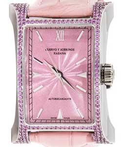 Esplendido Clasico in Steel with Pink Diamond Bezel on Pink Crocodile Leather Strap with Pink Dial