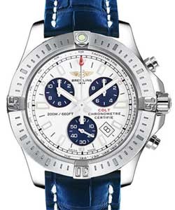 Colt Chronograph 44mm Quartz in Steel on Blue Crocodile Leather Strap with Stratus Silver Dial - Blue Subdials