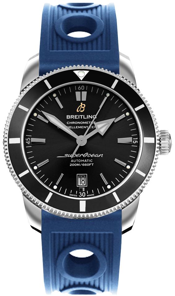 Superocean Heritage II 42mm Automatic in Steel with Black Ceramic Bezel on Blue Ocean Racer Rubber Strap with Volcano Black Dial