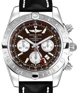 Chronomat GMT 44mm Automatic in Steel on Black Calfskin Leather Strap with Brown Dial - Silver Subdials