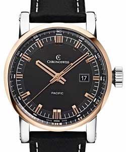 Grand Pacific in Steel with Rose Gold Bezel on Black Calfskin Leather Strap with Black Dial