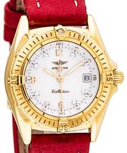 Callistino in Yellow Gold on Red Calfskin Leather Strap with White Diamond Dial