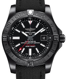 Avenger II GMT 43mm in Black Steel on Anthracite Canvas Strap with Volcano Black Index Dial