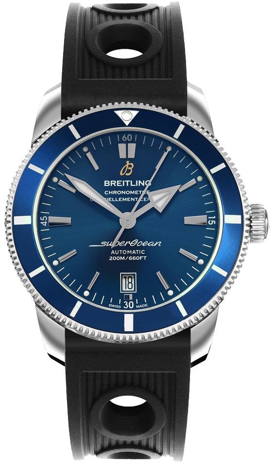 Superocean Heritage II 42mm Automatic in Steel with Blue Bezel on Black Ocean Racer Rubber Strap with Gun Blue Dial