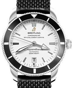 Superocean Heritage II in Steel with Black Ceramic Bezel on Black Aero Classic Rubber Strap with Stratus Silver Dial