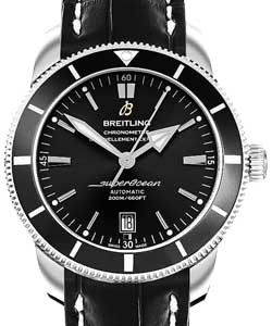 Superocean Heritage II 42mm Automatic in Steel with Black Ceramic Bezel on Black Crocodile Leather Strap with Volcano Black Dial
