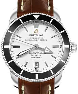 Superocean Heritage II 42mm Automatic in Steel with Black Ceramic Bezel on Brown Crocodile Leather Strap with Stratus Silver Dial