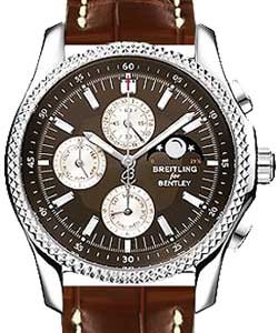 Bentley Mark VI 42mm Autoamtic in Polished Steel with Solid Platinum Bezel on Brown Crocodile Leather Strap with Brown Dial