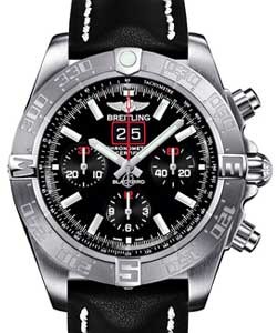 Windrider Blackbird Chronograph 44mm Automatic in Steel on Black Calfskin Leather Strap with Black Dial