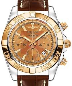 Chronomat 44mm Automatic in Polished Steel with Rose Gold Diamond Bezel on Brown Crocodile Rubber Strap with Brown Dial-Gold Subdials