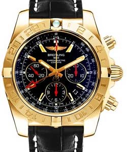Chronomat GMT 44mm Automatic in Rose Gold On Black Crocodile Leather Strap with Black Onyx Dial
