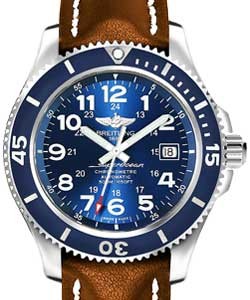 Superocean II 42mm Automatic in Steel with Blue Bezel on Brown Calfskin Leather Strap with Mariner Blue Dial