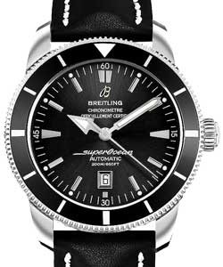 Superocean Heritage II Chronograph 46mm in Steel with Black Ceramic Bezel on Black Calfskin Leather Strap with Volcano Black Dial
