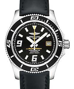 Superocean 44mm Automatic in Steel on Black Calfskin Leather Strap with Black Dial