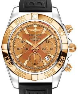 Chronomat 44mm Automatic in Polished Steel with Rose Gold Bezel on Black Diver Pro III Rubber Strap with Golden Sun Dial-Gold Subdials