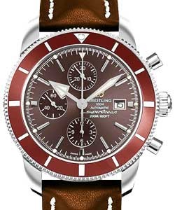 Superocean Heritage II Chronograph 46mm Automatic in Steel with Bronze Ceramic Bezel on Brown Calfskin Leather Strap with Bronze Dial