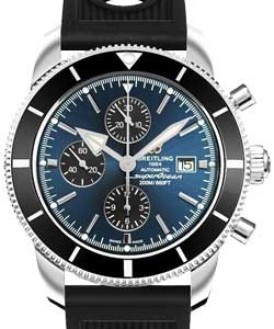 Superocean Heritage II Chronograph 46mm in Steel with Black Ceramic Bezel on Black Ocean Racer Rubber Strap with Gun Blue Dial