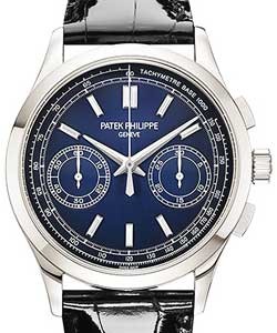 Chronograph 5170P in Platinum on Black Crocodile Leather Strap with Blue Baguette Markers Dial