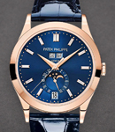 Annual Calendar Complications 38.5mm in Rose Gold on Shiny Navy Blue Crocodile Leather Strap with Blue Diamond Dial