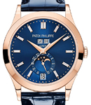 Annual Calendar Complications 38.5mm in Rose Gold on Shiny Navy Blue Crocodile Leather Strap with Blue Diamond Dial