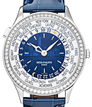 World Time 7130G New York Special Edition in White Gold with Diamond Bezel on Blue Crocodile Leather Strap with Blue Dial