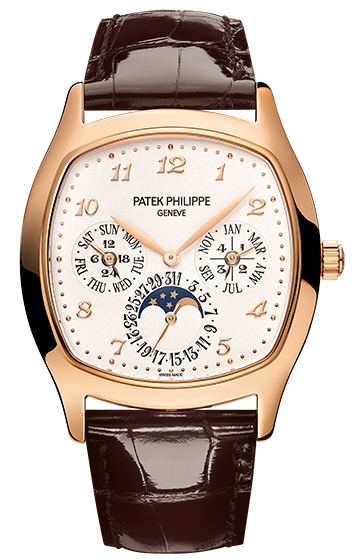 Perpetual Calendar 5940R in Rose Gold  on Shiny Chocolate Brown Leather Strap with Silver Dial