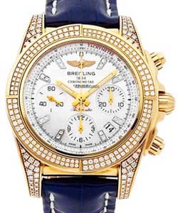 Chronomat Evolution with in Yellow Gold with Diamond Bezel On Blue Crocodile Leather Strap with Mother of Pearl Dial