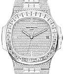 Nautilus 5719 in White Gold with Dimaond Bezel on White Gold Diamond Bracelet with Pave Diamond Dial