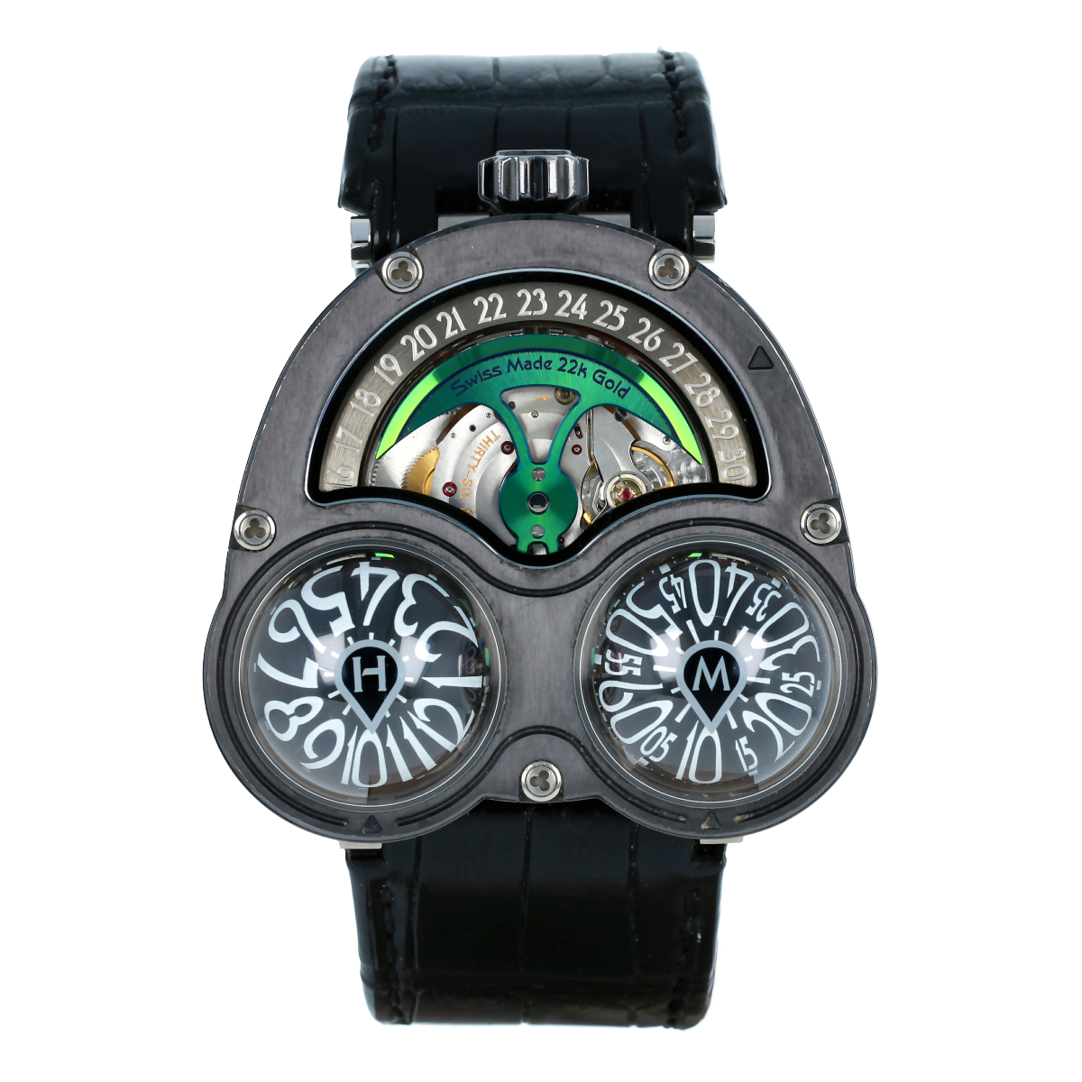Horological Machine Nº3 Black Frog 47mm in Black Titanium on Black Crocodile Leather Strap with Skeleton Dial