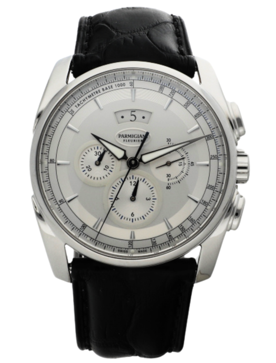 Tonda Metrographe 40mm in Steel on Black Alligator Leather Strap with Silver Dial