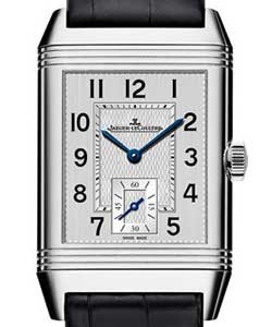 Reverso Classic Medium Duoface Small Seconds 25.5mm in Steel on Black Crocodile Leather Strap with Silver Guilloche Dial