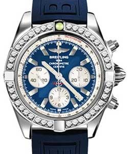 Chronomat 44 in Steel with Diamond Bezel On Blue Dive Pro III Rubber Strap with Blue Dial
