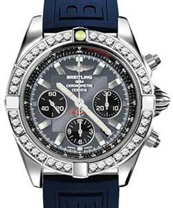 Chronomat 44 in Steel with Diamond Bezel On Blue Diver Pro III Rubber with Grey Dial