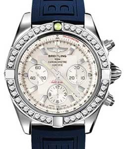 Chronomat 44 in Steel with Diamond Bezel On Blue Diver Pro III Rubber Strap with Silver Dial