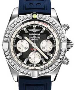 Chronomat 44 in Steel with Diamond Bezel On Blue Diver Pro III Rubber Strap Black Dial