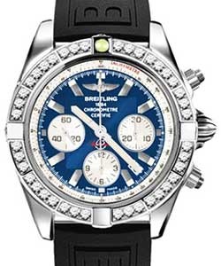 Chronomat 44 in Steel with Diamond Bezel On Black Dive Pro III Rubber Strap with Blue Dial